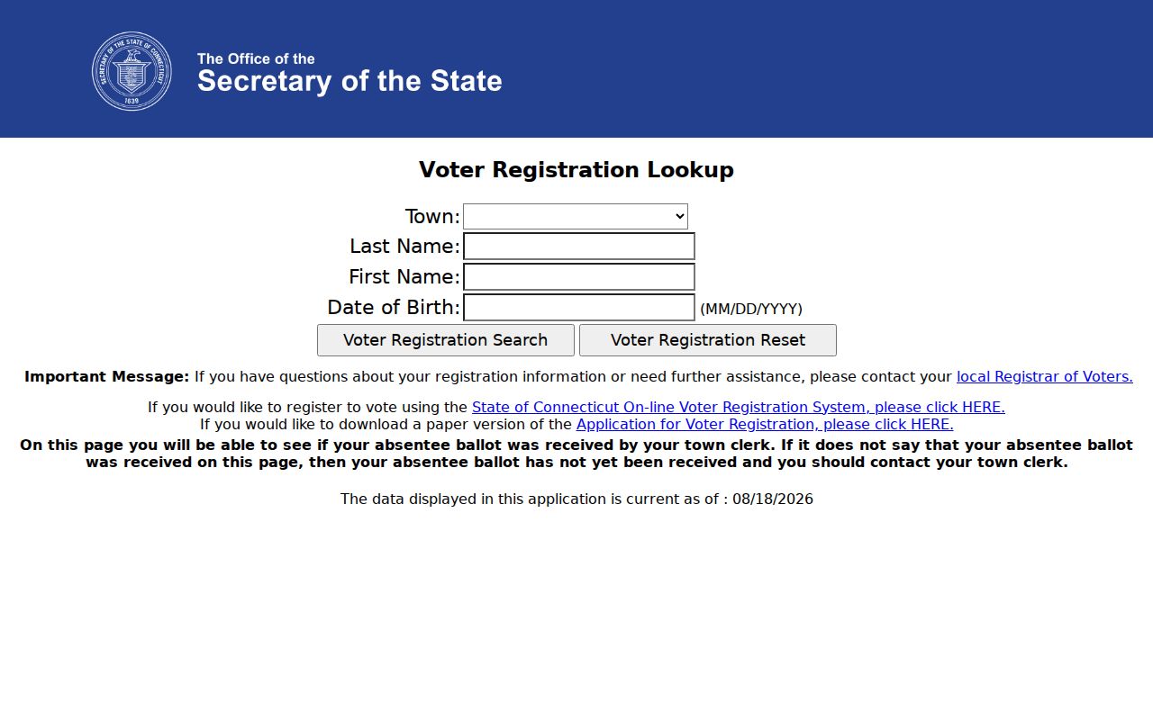 New London County residents directory voter lookup form