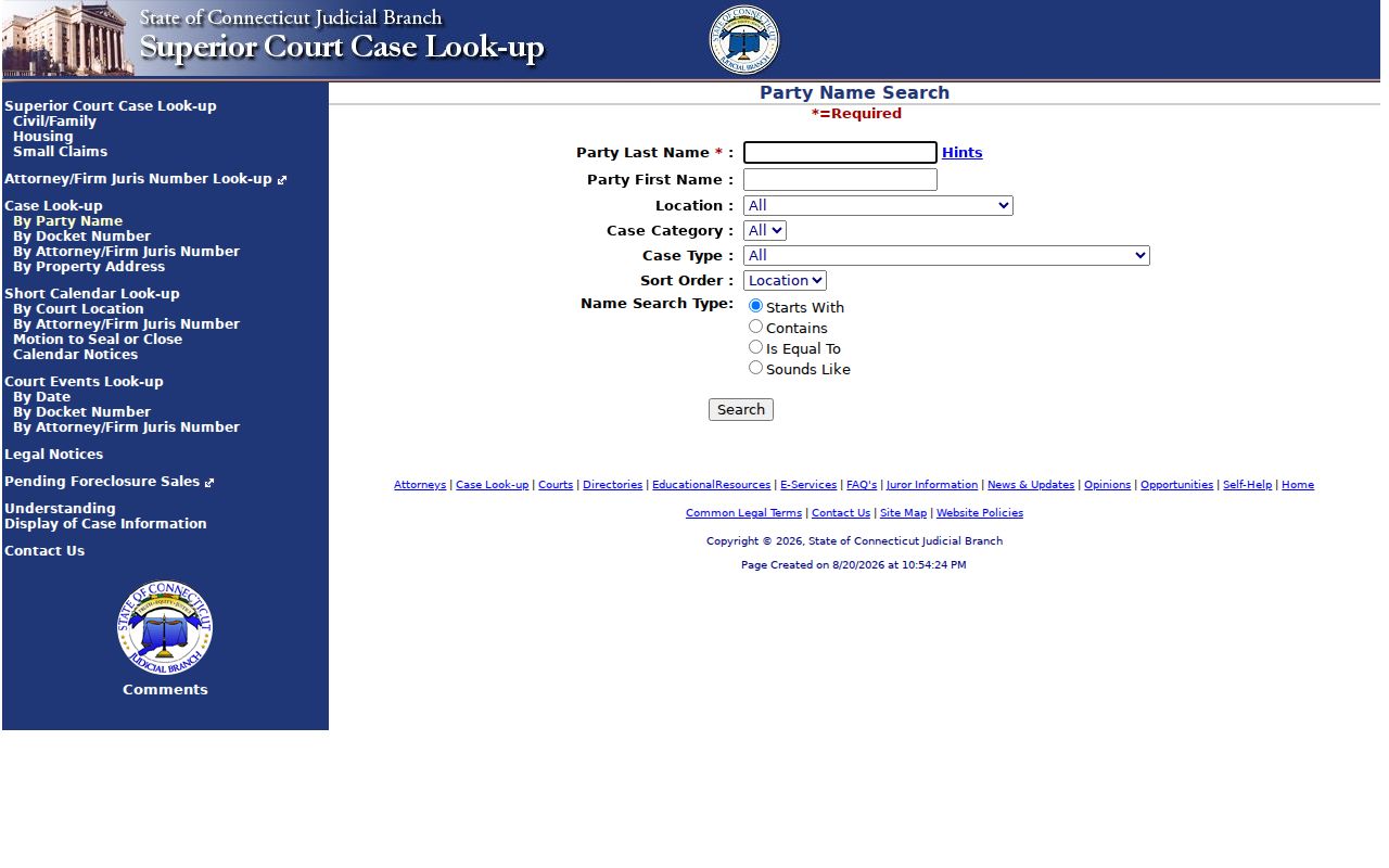 New London County resident lookup court party name search