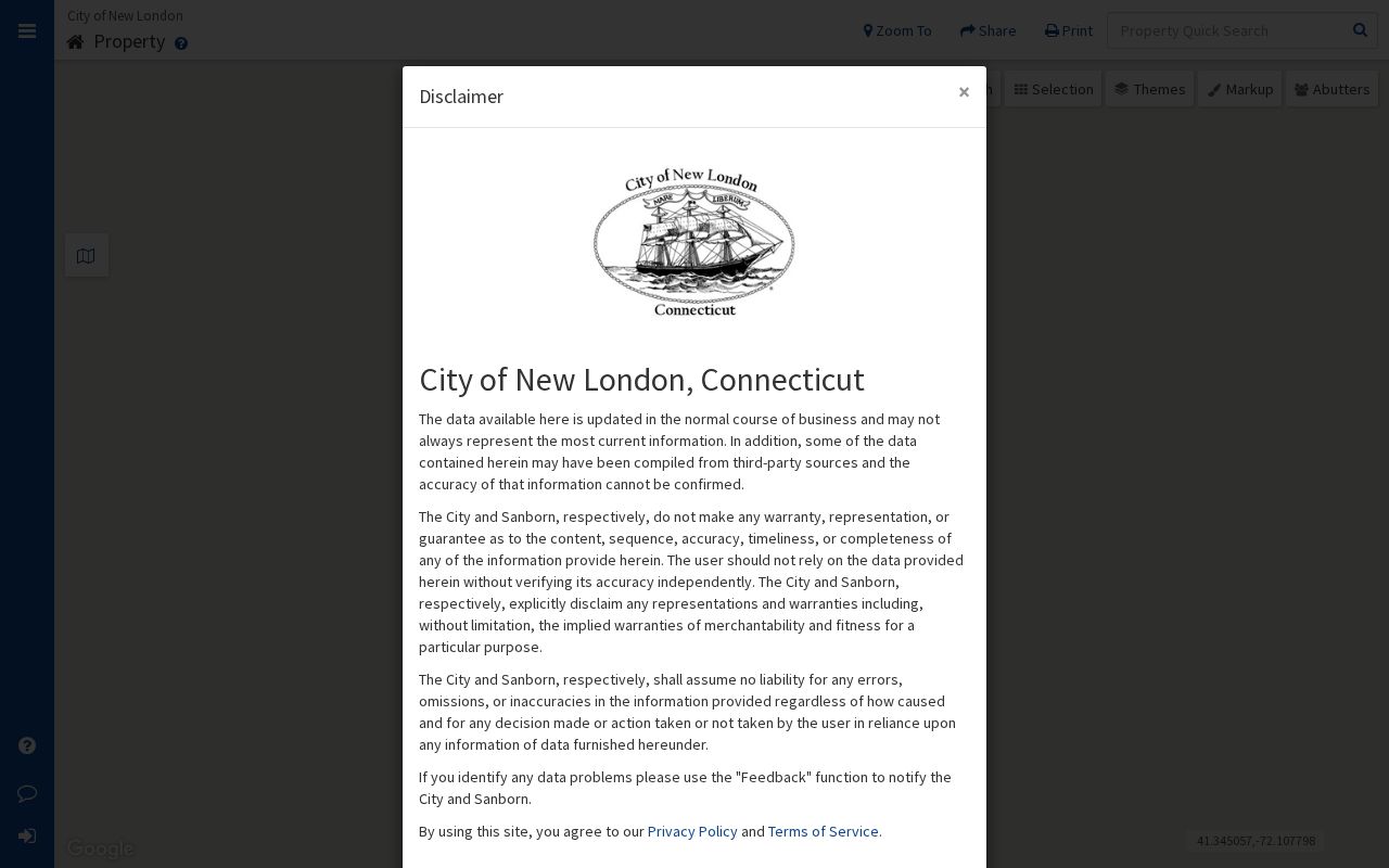 New London County ZIP code directory MapGeo parcel viewer