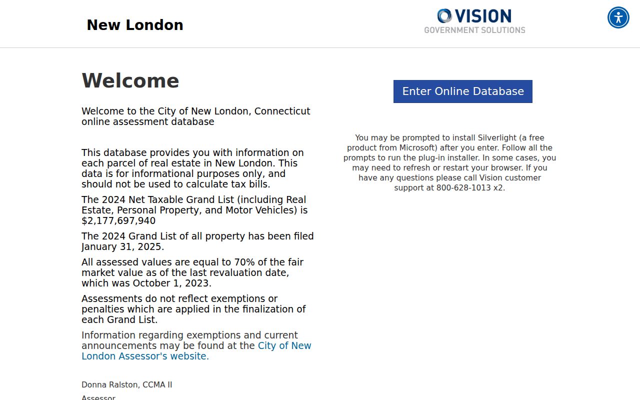 New London County residents directory assessor search in the VGSI portal