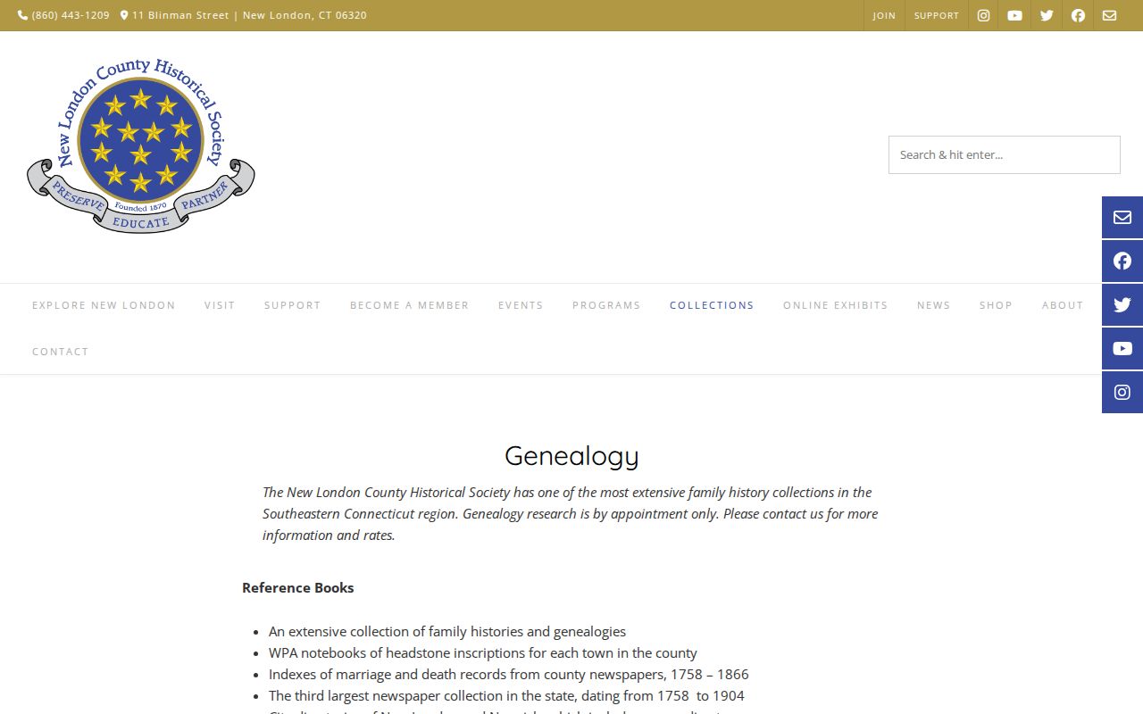 New London County city directory and genealogy collections at the New London County Historical Society