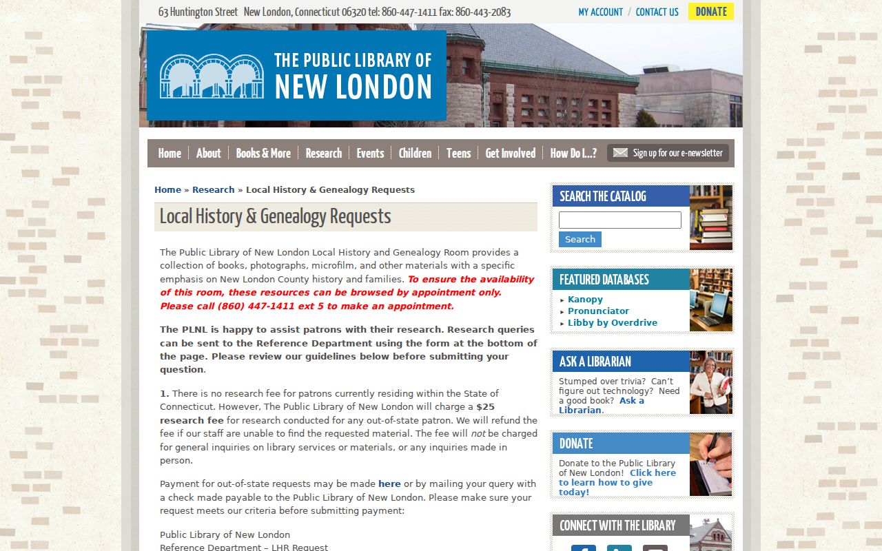 New London County city directory research at the New London Public Library Local History and Genealogy Room