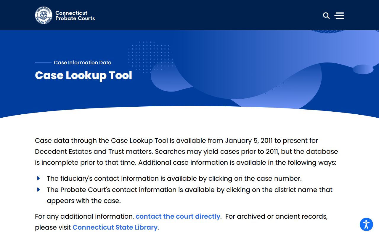 New London County residents directory probate case lookup